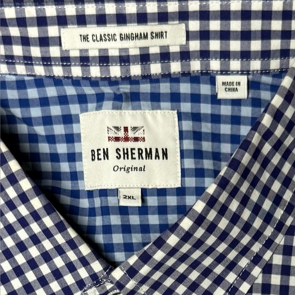Ben Sherman Men’s 2XL Classic Gingham Check Button Down Shirt Blue White Cotton - Picture 5 of 6